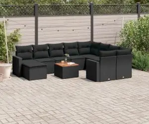 vidaXL Set canapele de grădină cu perne, 11 piese, negru, poliratan