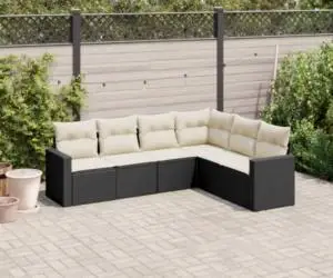 vidaXL Set mobilier de grădină cu perne, 6 piese, negru, poliratan
