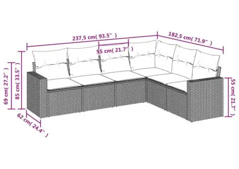 Set mobilier de grădină cu perne, 6 piese, negru, poliratan - 3/3