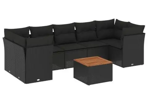 Set mobilier de grădină cu perne, 8 piese, negru, poliratan - 2/3