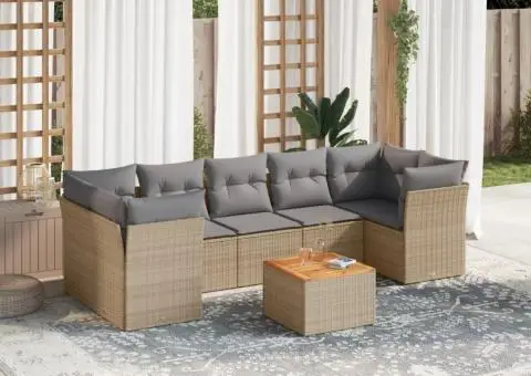 Set canapele de grădină, 8 piese, cu perne, bej, poliratan - 1/3