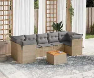 vidaXL Set canapele de grădină, 8 piese, cu perne, bej, poliratan