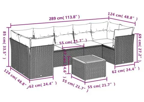 Set canapele de grădină, 8 piese, cu perne, bej, poliratan - 3/3