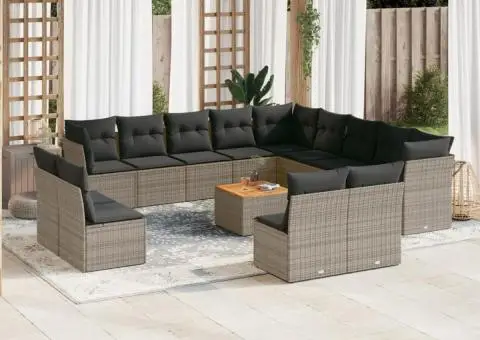 Set mobilier de grădină cu perne, 14 piese, gri, poliratan - 1/3