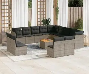 vidaXL Set mobilier de grădină cu perne, 14 piese, gri, poliratan