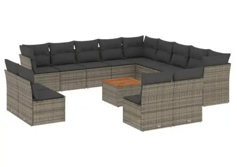 Set mobilier de grădină cu perne, 14 piese, gri, poliratan - 2/3