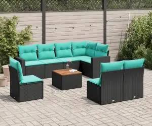 vidaXL Set canapele de grădină cu perne, 9 piese, negru, poliratan
