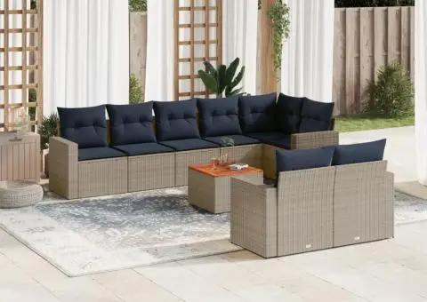 Set canapele de grădină, 9 piese, cu perne, gri, poliratan - 1/3