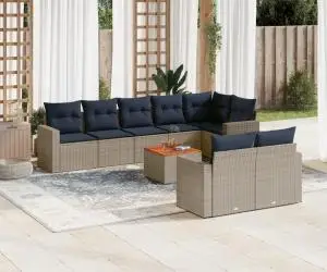 vidaXL Set canapele de grădină, 9 piese, cu perne, gri, poliratan