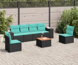 vidaXL Set canapele de grădină cu perne, 7 piese, negru, poliratan