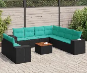 vidaXL Set canapele de grădină cu perne, 10 piese, negru, poliratan