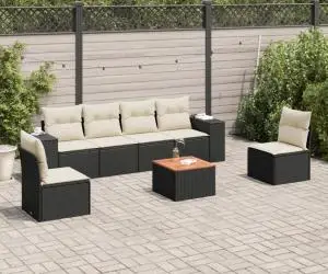 vidaXL Set canapele de grădină cu perne, 7 piese, negru, poliratan