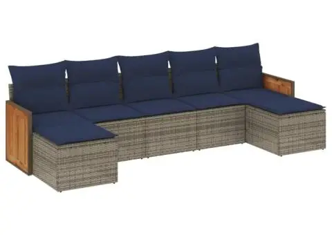 Set canapele de grădină cu perne, 7 piese, gri, poliratan - 2/3