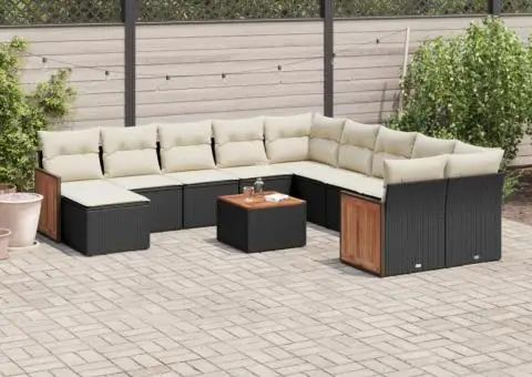 Set canapele de grădină, 12 piese, cu perne, negru, poliratan - 1/3