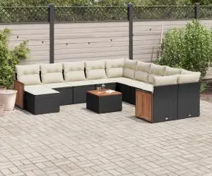vidaXL Set canapele de grădină, 12 piese, cu perne, negru, poliratan