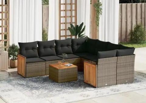 Set canapele de grădină, 9 piese, cu perne, gri, poliratan - 1/3