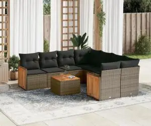 vidaXL Set canapele de grădină, 9 piese, cu perne, gri, poliratan