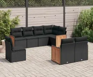 vidaXL Set mobilier de grădină cu perne, 8 piese, negru, poliratan