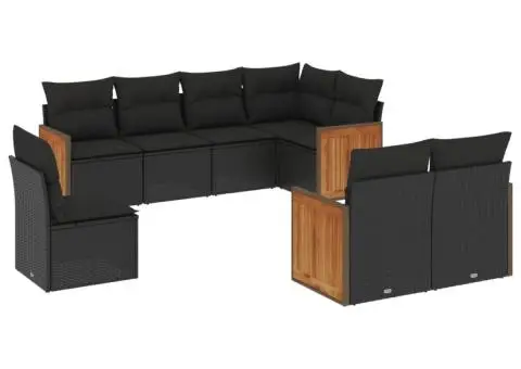 Set mobilier de grădină cu perne, 8 piese, negru, poliratan - 2/3