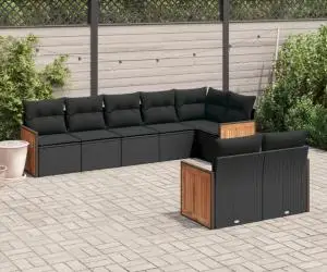 vidaXL Set mobilier de grădină cu perne, 8 piese, negru, poliratan