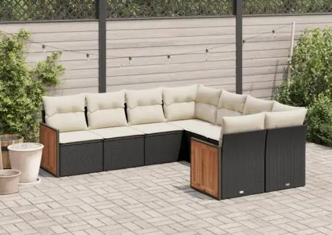 Set mobilier de grădină cu perne, 8 piese, negru, poliratan - 1/3