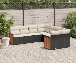 vidaXL Set mobilier de grădină cu perne, 8 piese, negru, poliratan