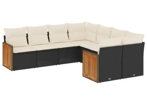 Set mobilier de grădină cu perne, 8 piese, negru, poliratan - 2/3