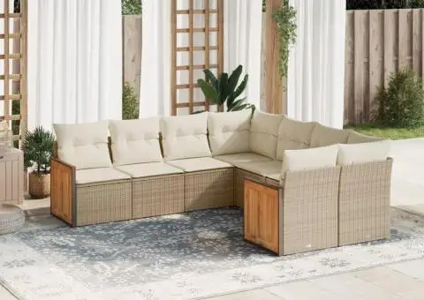 Set canapele de grădină, 8 piese, cu perne, bej, poliratan - 1/3