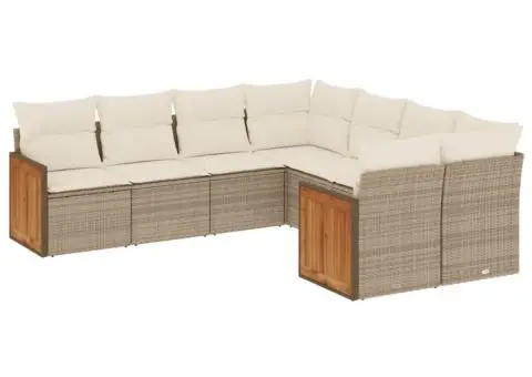 Set canapele de grădină, 8 piese, cu perne, bej, poliratan - 2/3