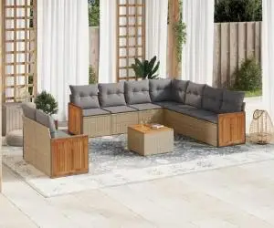 vidaXL Set canapele de grădină cu perne, 10 piese, bej, poliratan