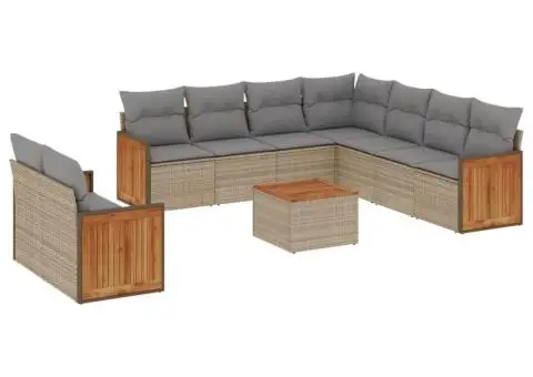 Set canapele de grădină cu perne, 10 piese, bej, poliratan - 2/3