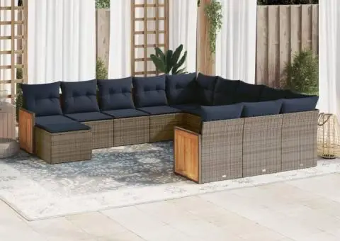 Set mobilier de grădină cu perne, 12 piese, gri, poliratan - 1/3