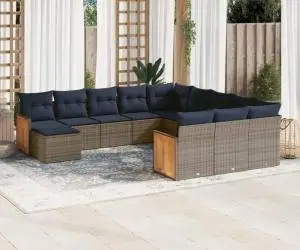 vidaXL Set mobilier de grădină cu perne, 12 piese, gri, poliratan
