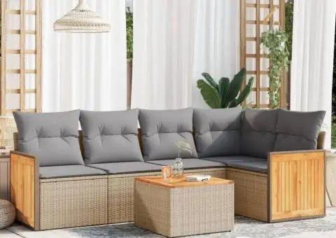 Set canapele de grădină cu perne, 6 piese, bej, poliratan - 1/3