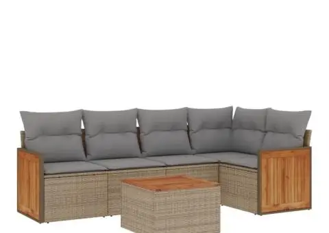 Set canapele de grădină cu perne, 6 piese, bej, poliratan - 2/3