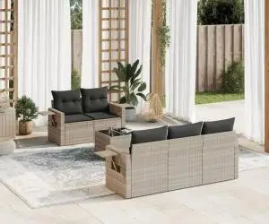 vidaXL Set canapele de grădină cu perne, 6 piese gri deschis poliratan