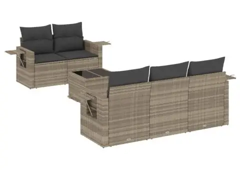 Set canapele de grădină cu perne, 6 piese gri deschis poliratan - 2/3