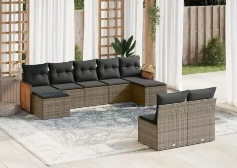 Set canapele de grădină, 9 piese, cu perne, gri, poliratan - 1/3