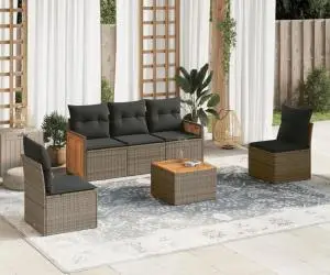 vidaXL Set mobilier grădină cu perne, 6 piese, gri, poliratan