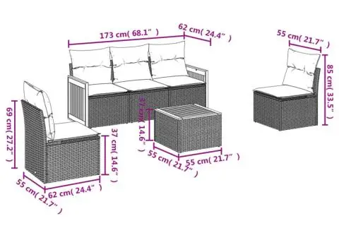 Set mobilier grădină cu perne, 6 piese, gri, poliratan - 3/3