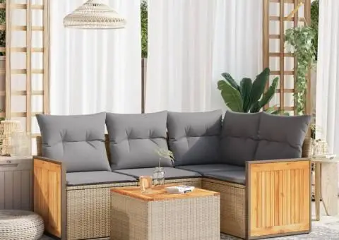 Set canapele de grădină cu perne, 5 piese, bej, poliratan - 1/3