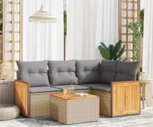 vidaXL Set canapele de grădină cu perne, 5 piese, bej, poliratan