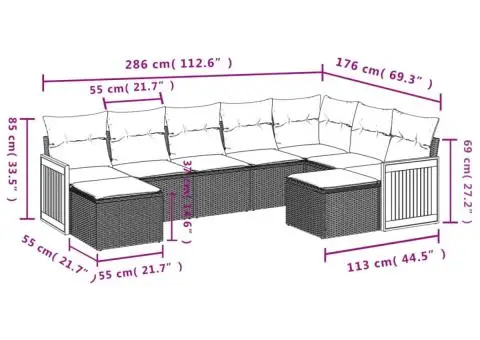 Set canapele de grădină, 9 piese, cu perne, bej, poliratan - 3/3