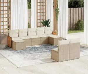 vidaXL Set canapele de grădină, 9 piese, cu perne, bej, poliratan