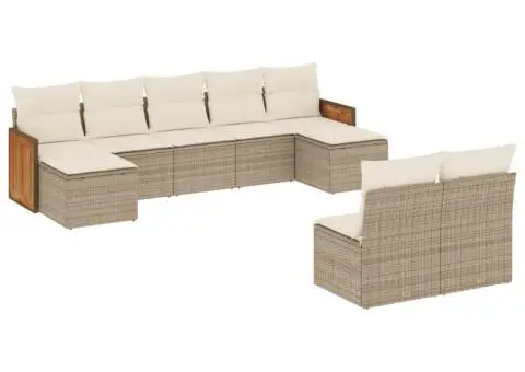 Set canapele de grădină, 9 piese, cu perne, bej, poliratan - 2/3