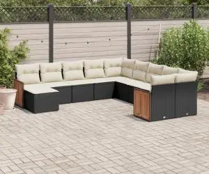 vidaXL Set canapele de grădină cu perne, 11 piese, negru, poliratan
