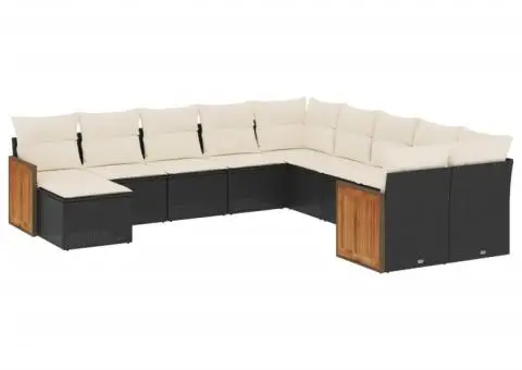 Set canapele de grădină cu perne, 11 piese, negru, poliratan - 2/3