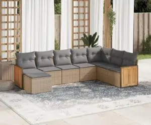 vidaXL Set canapele de grădină, 8 piese, cu perne, bej, poliratan