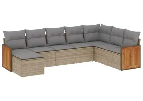 Set canapele de grădină, 8 piese, cu perne, bej, poliratan - 2/3