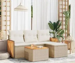 vidaXL Set canapele de grădină cu perne, 5 piese, bej, poliratan